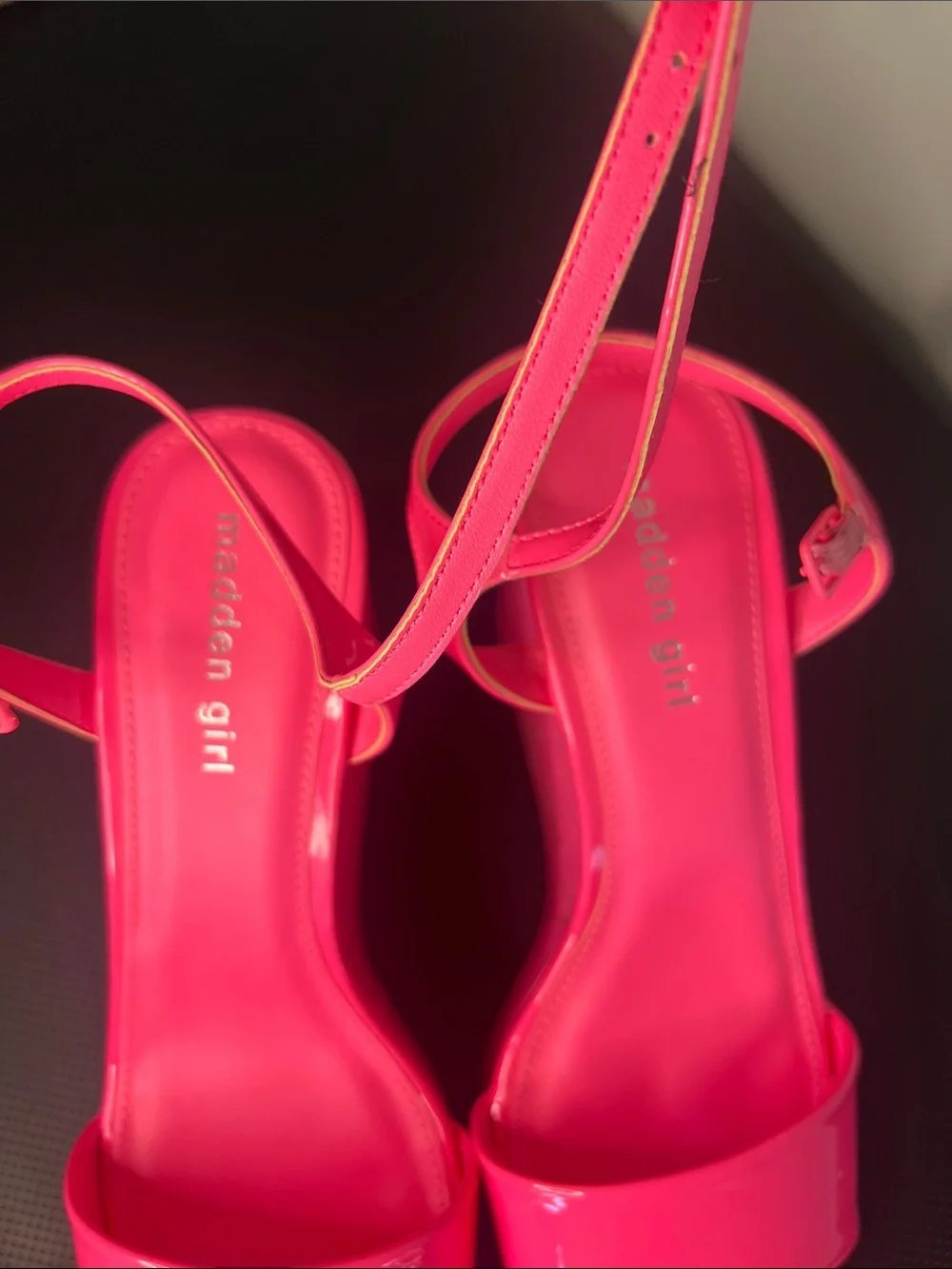 Madden Girl Neon Pink Patent Platform Sandals
